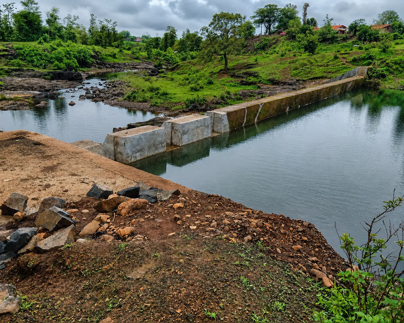 Repaired main bund at Mokhada water conservation project